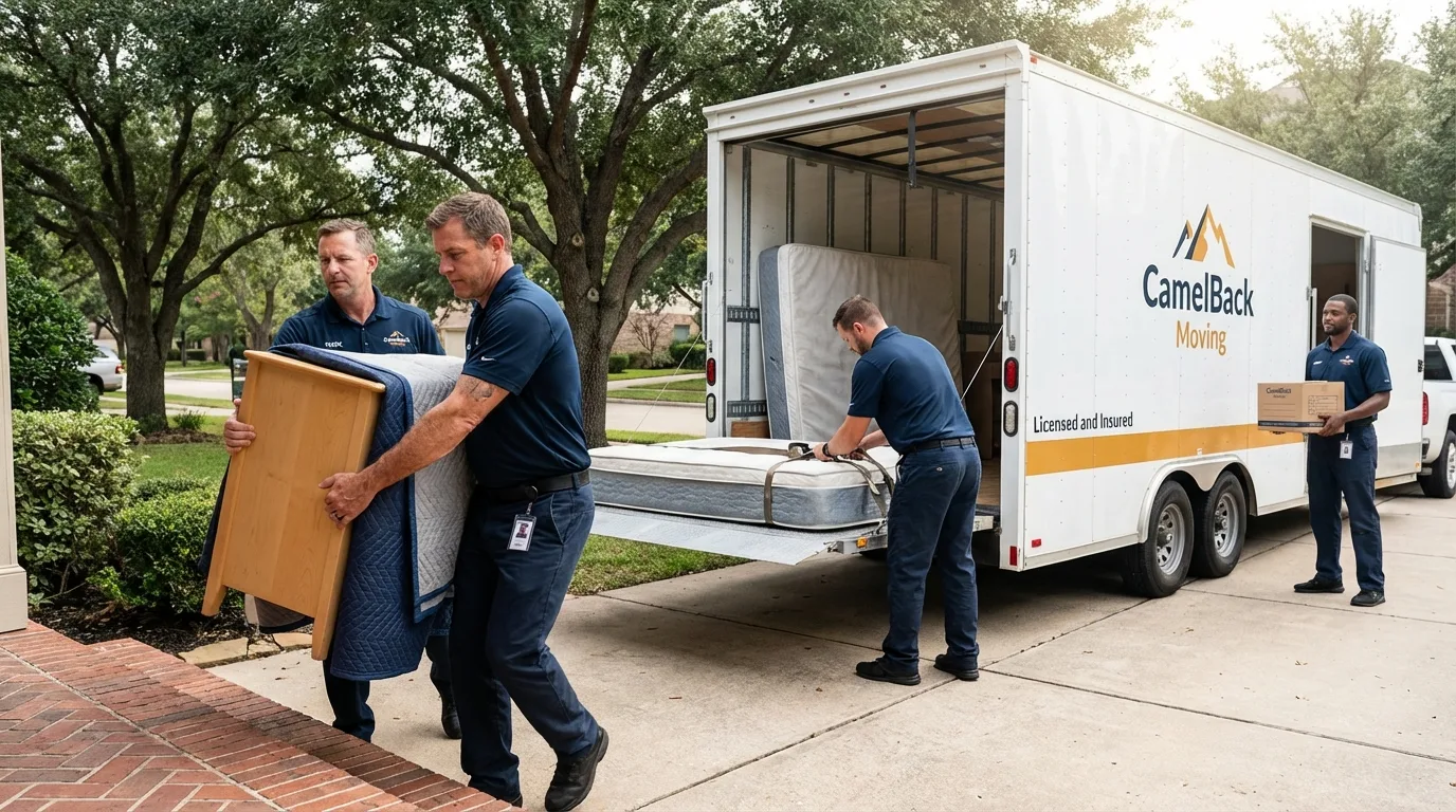 Crew loading residential truck for cross-state move from Barry, IL
